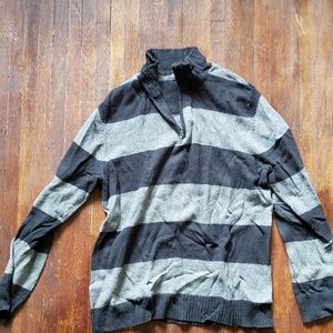 Merona Black-and-Gray Striped Quarter-Zip Sweater